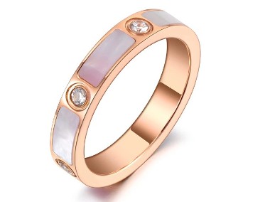 Nowy pierścionek obrączka złoty kolor różowe złoto stal szlachetna masa perłowa-1