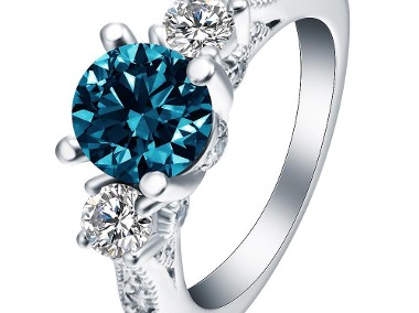 Nowy pierścionek srebrny kolor niebieska morska cyrkonia oczka retro styl-1