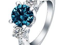 Nowy pierścionek srebrny kolor niebieska morska cyrkonia oczka retro styl