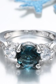 Nowy pierścionek srebrny kolor niebieska morska cyrkonia oczka retro styl-2