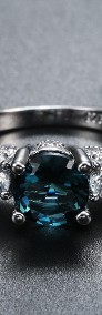 Nowy pierścionek srebrny kolor niebieska morska cyrkonia oczka retro styl-3