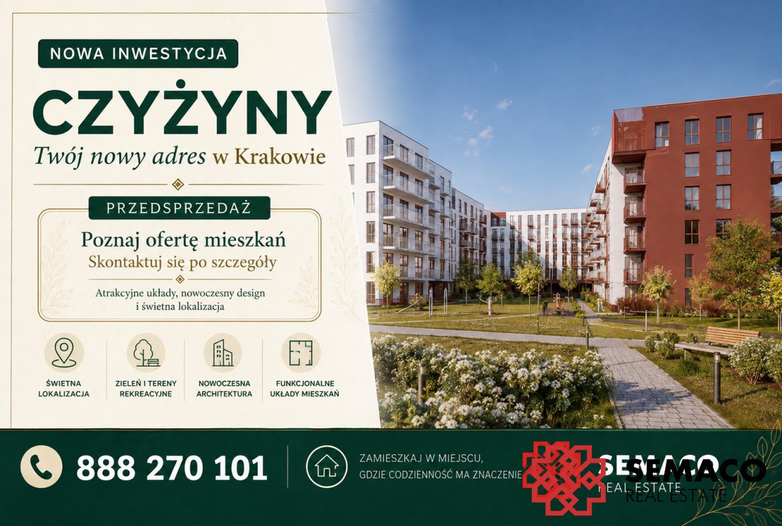 Przedsprzedaż| 3-pok mieszkanie| 62.85m²| Czyżyny