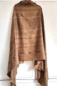 Duży szal orientalny indyjski haftowany haft paisley pashmina brąz ciemny-2