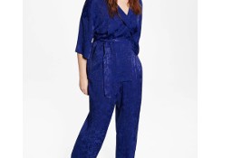 Nowe spodnie Mango Violeta L 46 3XL 48 4XL żakardowe niebieskie kobaltowe wzór
