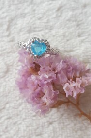 Nowy pierścionek srebrny kolor niebieska cyrkonia serce-2