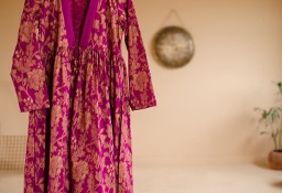 Orientalna narzutka kimono XXL 44 magenta róż złoto wzór etno boho hippie