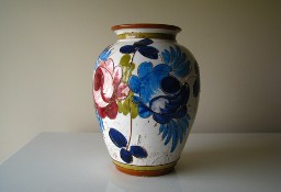 Ceramiczny wazon rękodzieło z motywem kwiatów 21 cm retro vintage 