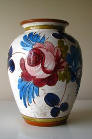 Ceramiczny wazon rękodzieło z motywem kwiatów 21 cm retro vintage -2