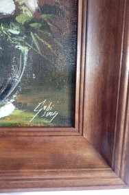 obraz olejny ręcznie malowany na płótnie kwiaty w drewnianej ramie -2