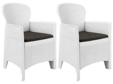 vidaXL Krzesła ogrodowe z poduszkami, 2 szt., białe, plastikowe 45598-1
