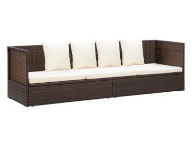 vidaXL Sofa ogrodowa z poduszkami, polirattan, brązowaSKU:49392*-1