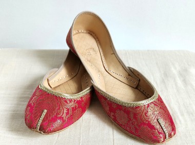 Indyjskie buty baleriny  khussa 39 orient boho różowe złote żakard arabskie-1