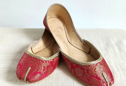 Indyjskie buty baleriny  khussa 39 orient boho różowe złote żakard arabskie