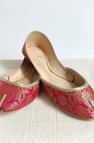 Indyjskie buty baleriny  khussa 39 orient boho różowe złote żakard arabskie-2