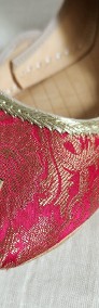 Indyjskie buty baleriny  khussa 39 orient boho różowe złote żakard arabskie-3