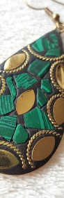 Kolczyki orientalne kolor złoty zielony czarny malachit kamień boho etno-4