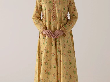 Komplet długa sukienka spodnie S 36 bawełna żółta w kwiaty boho folk cottagecore-1
