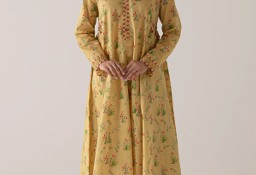 Komplet długa sukienka spodnie S 36 bawełna żółta w kwiaty boho folk cottagecore