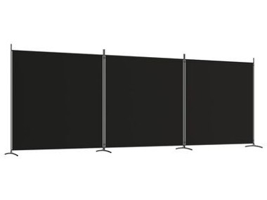vidaXL Parawan 3-panelowy, czarny, 525x180 cm, tkanina-1