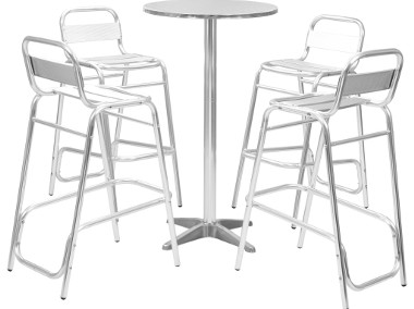 vidaXL Meble barowe z okrągłym stolikiem, 5 szt., srebrne, aluminium 44807-1
