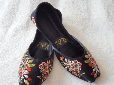 Nowe buty baletki balerinki khussa indyjskie folk hippie boho czarne haftowane-1