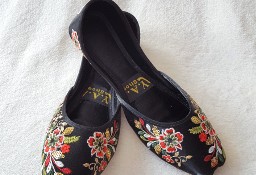 Nowe buty baletki balerinki khussa indyjskie folk hippie boho czarne haftowane