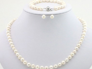 Nowy komplet pereł naszyjnik bransoletka kolczyki białe perły srebro 925 kolia-1