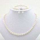 Nowy komplet pereł naszyjnik bransoletka kolczyki białe perły srebro 925 kolia