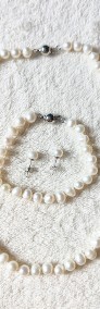 Nowy komplet pereł naszyjnik bransoletka kolczyki białe perły srebro 925 kolia-3