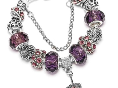 Nowa bransoletka srebrny kolor fioletowe koraliki korona modułowa beads charms-1