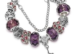 Nowa bransoletka srebrny kolor fioletowe koraliki korona modułowa beads charms