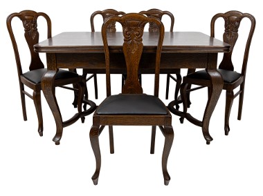 Dębowy stół 5 krzeseł, stylowy komplet antyki stare po renowacji dąb -1