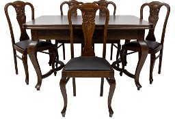 Dębowy stół 5 krzeseł, stylowy komplet antyki stare po renowacji dąb 