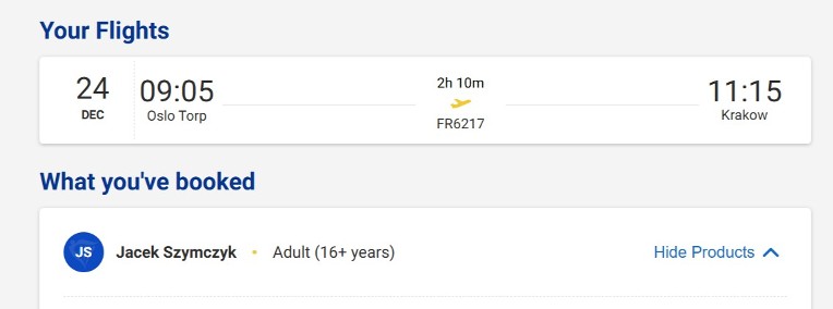Bilet Oslo Kraków 24 grudnia 2024-1