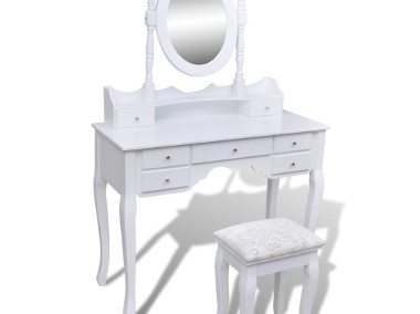 vidaXL Toaletka z lustrem i stołkiem, 7 szuflad, biała241002-1