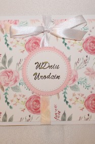 Kartki ręcznie robione HANDMADE kartka na urodziny w różowe kwiaty róże piwonie-3
