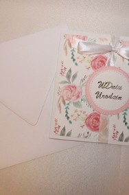 Kartki ręcznie robione HANDMADE kartka na urodziny w różowe kwiaty róże piwonie-2