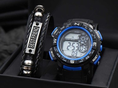 Zegarek sportowy cyfrowy elektroniczny LED czarny bransoletka stoper alarm-1
