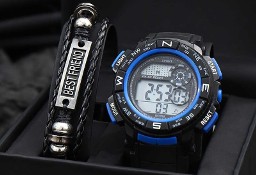 Zegarek sportowy cyfrowy elektroniczny LED czarny bransoletka stoper alarm