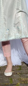 Indyjskie spodnie cygaretki różowe S 36 bawełna zdobione perełki perły-3