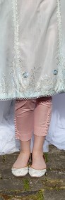 Indyjskie spodnie cygaretki różowe S 36 bawełna zdobione perełki perły-4