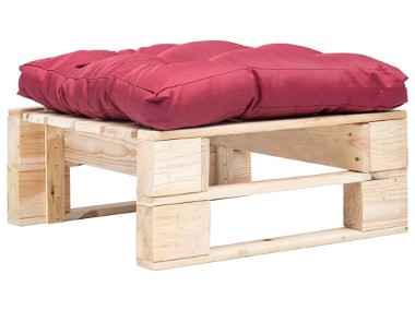 vidaXL Ogrodowy puf z palet, czerwona poduszka, naturalne drewno 277475-1