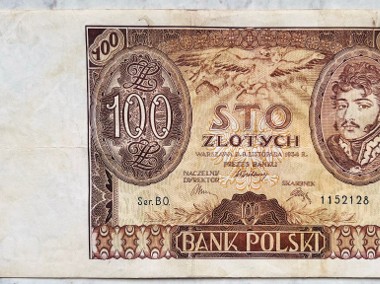 Banknot Polska IIRP 100 Złotych Złote Zł 1934 rok r. BO. Stan II XF/EF -1