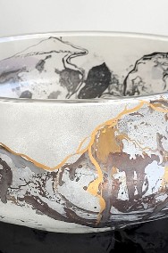 Artystyczne szkło duża misa sygn. Lise Lotte marmurkowy dekor ze złotymi żyłkami-2