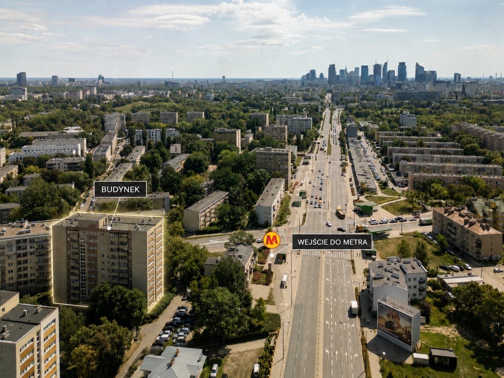 Dwa pokoje z balkonem tuż przy wejściu do stacji metra, Warszawa