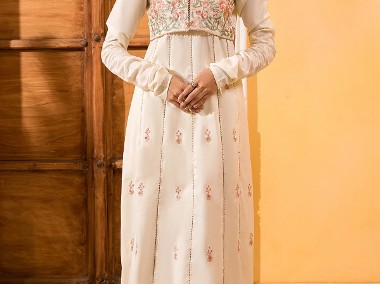 Długa sukienka bawełniana S 36 haftowana kamizelka kwiaty floral folk orient-1