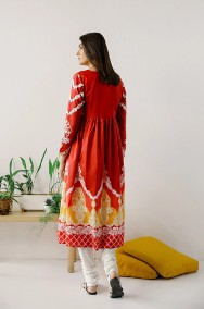 Nowa sukienka indyjska czerwona XS 34 S 36 bawełna wzór etno folk boho hippie-2