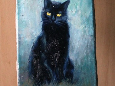 CZARNY KOT kotek portret kota obraz olejny na płótnie 20x30 cm-1