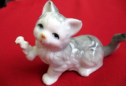 Kot - kotek z myszką - porcelana - 7 x 10 x 4 3cm