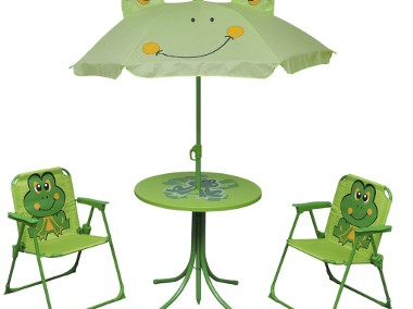 vidaXL 3-cz. dziecięcy zestaw mebli do ogrodu, z parasolem, zielony 41843-1